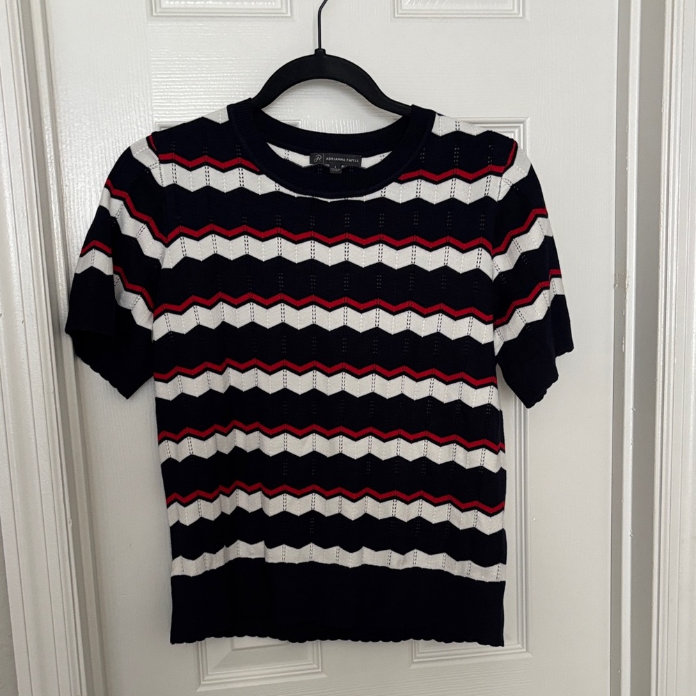 Adrianna Papell Navy and White/Red Knit Top
